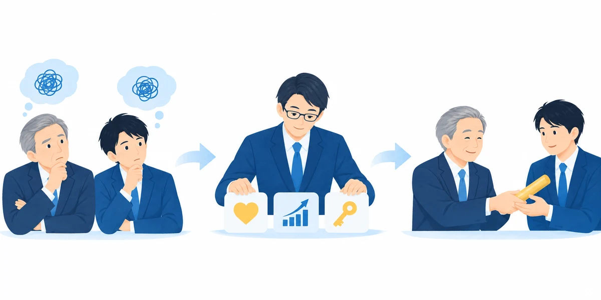 創業者と後継者が、Spoonと想い・数字・役割を整理して事業を引き継ぐ様子